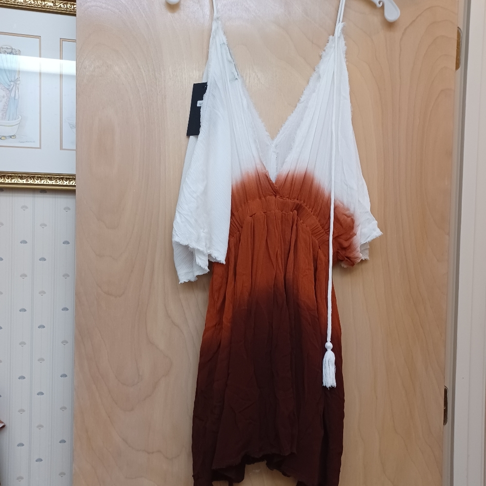 White Tie Die Ombre Raw Hem Boho dress S Signature 8